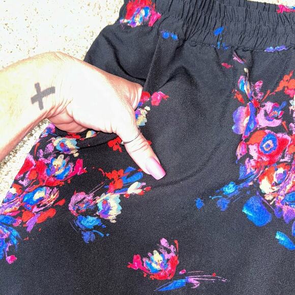 Cold Water wide leg pants floral black elastic waist pull on trousers SZ XL (16) - Picture 5 of 9
